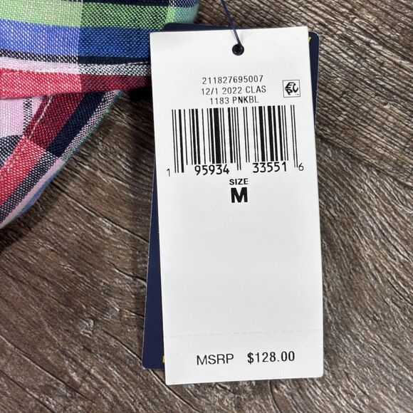 Polo Ralph Lauren Shirt Mens Medium Pink Blue Plaid Classic Fit 100% Linen Woven - Picture 7 of 9